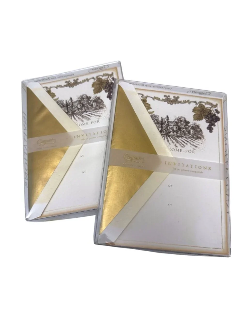 Caspari Invitations Wine Vineyard 16 Total Cards w/ Gold Foil Envelopes -2 Boxes